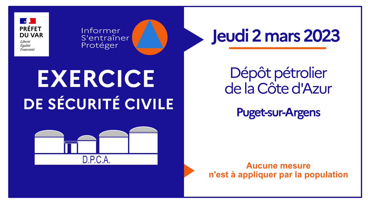 Prefet83's tweet photo. #Exercice | 🏭 Jeudi 2 mars, la préfecture du #Var organise un exercice de #SécuritéCivile sur le site du dépôt pétrolier de la Côte d'Azur à Puget/Argens.
✅ Objectif : tester la chaîne d'alerte, la mise en œuvre du Plan Particulier d'Intervention et la coordination des acteurs. https://t.co/QbXsso22r3
