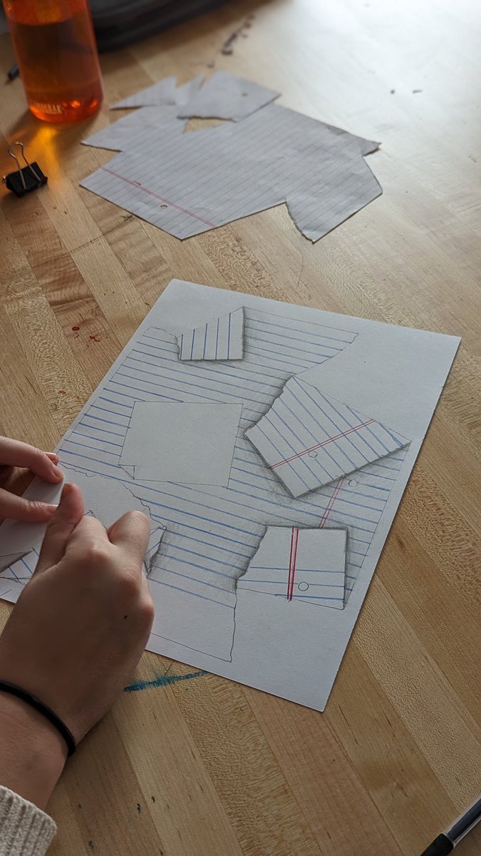 Lined paper illusion drawings coming to life in eighth grade today! Love 'em!