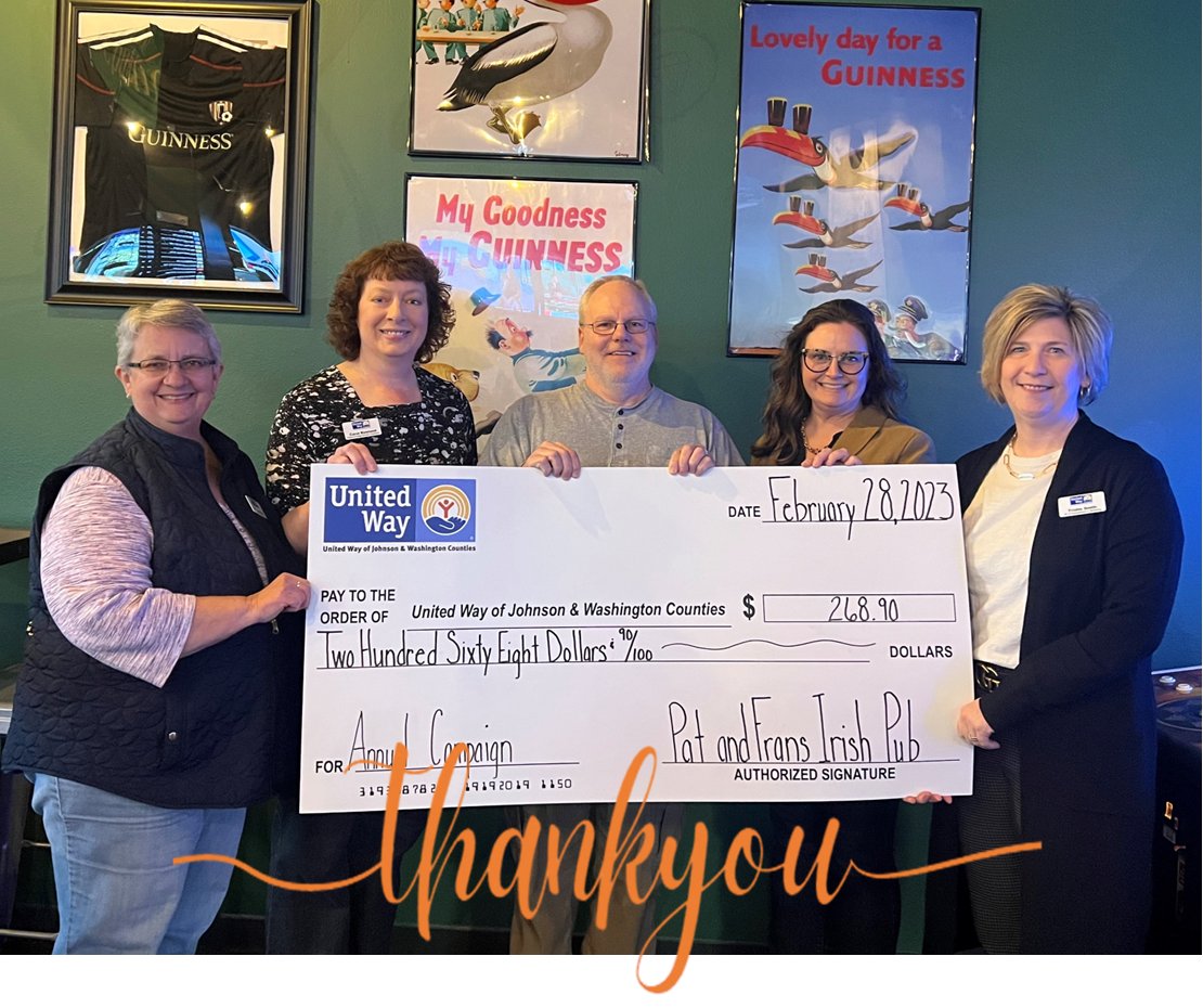uwayjwc's tweet image. As the @uwayjwc 2022-23 Annual Campaign for Our Community drew to a close, we celebrated with the owners of Pat and Fran&apos;s Irish Pub and thanked them for hosting 3 community nights! #Community #support #changestartshere