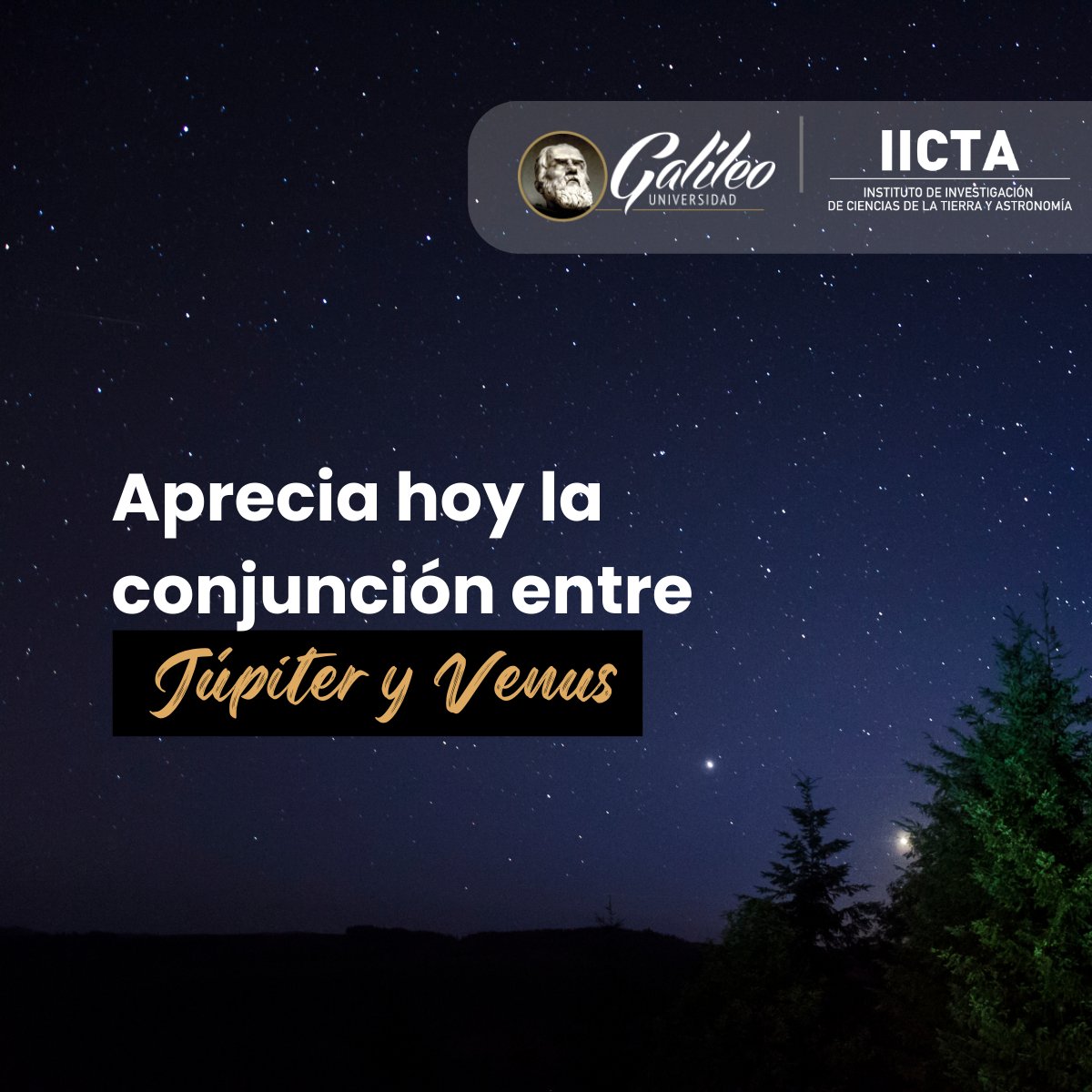 🔭Hoy podrás observar la conjunción entre Júpiter y Venus, se podrá apreciar en el oeste, poniente donde se oculta el sol, justo al momento que este se oculte.

⭐ El Ing. Edgar Castro, nos comparte más detalles en el siguiente video: bit.ly/ConjuncionJupi…