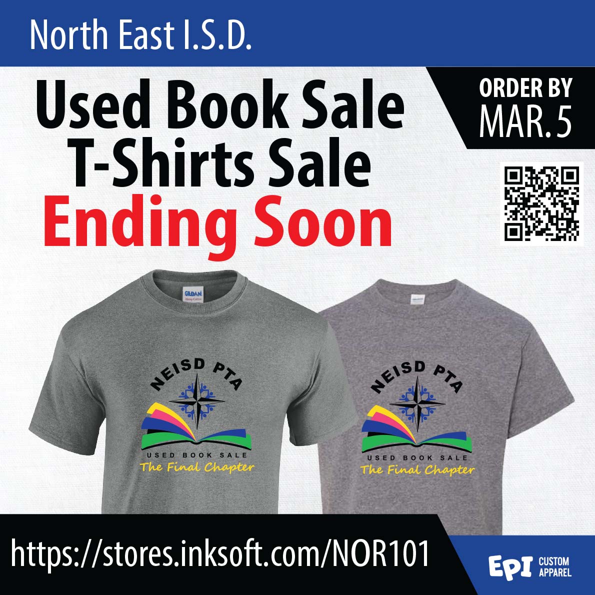This is our last Used Book Sale...get your Final Chapter t-shirt for $12. Pick up at Council Mtg 3/21 or at the Used Book Sale (3/24-3/26) ORDERS DUE BY Sunday, March 5 - stores.inksoft.com/nor101/shop/ho…
