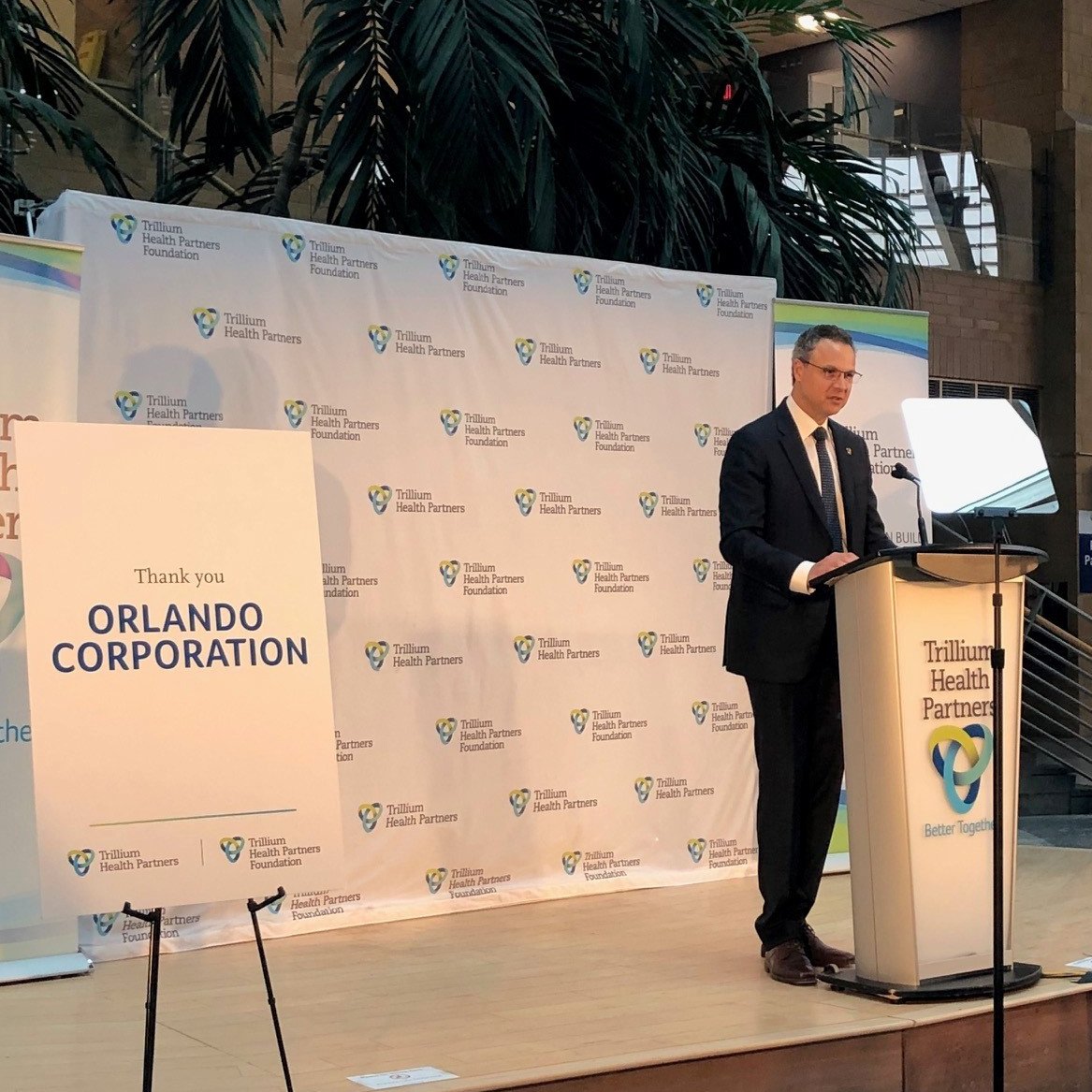 "Many of our staff who work at our Mississauga office also live in the area and look to <a href="/THP_hospital/">Trillium Health Partners</a> to care for them and their families. This is why this donation today is in honour of our staff and their families."

Blair Wolk, President &amp; CEO, Orlando Corporation