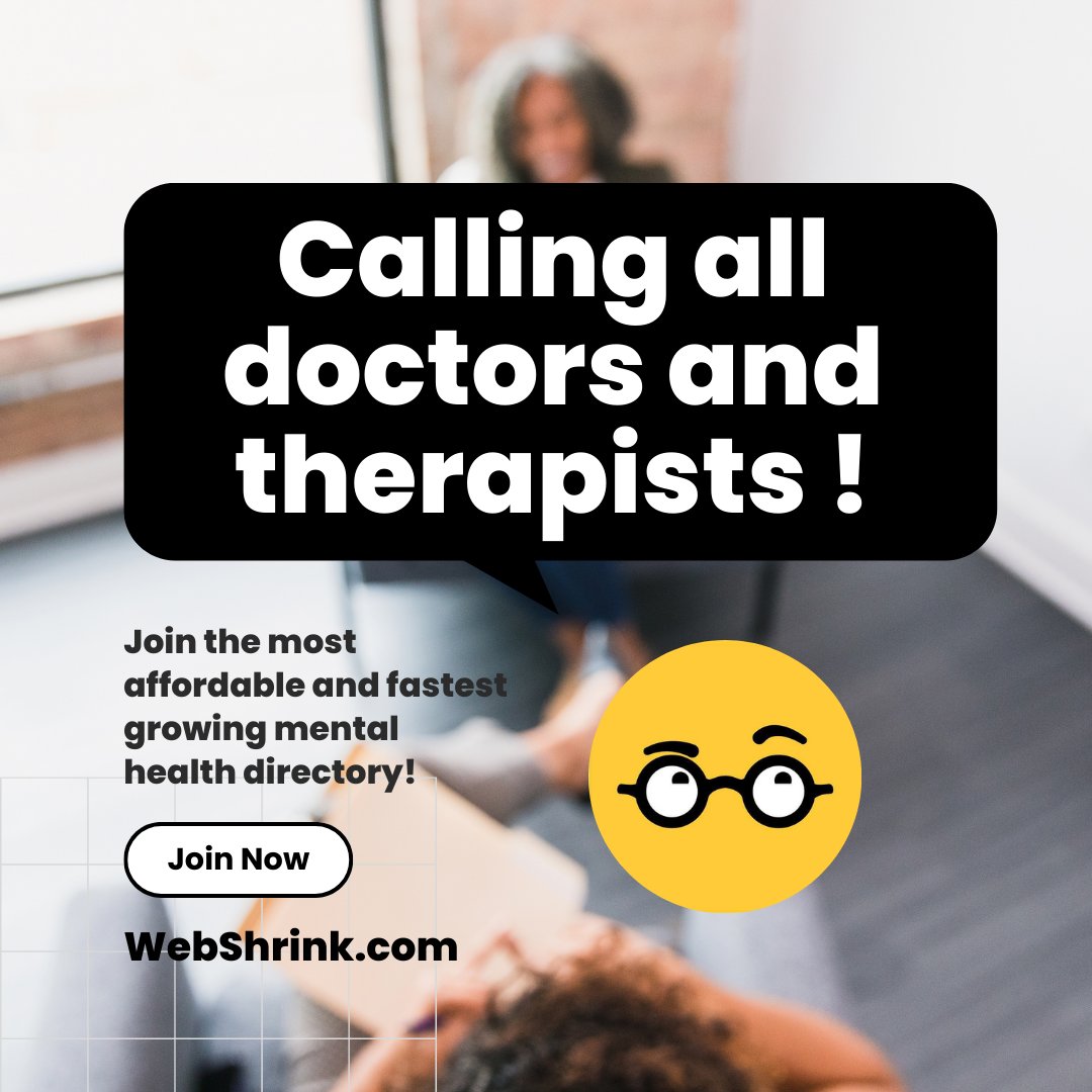 Join our growing provider list for FREE today. 

Get started now! ⬇⬇⬇
webshrink.com/join-the-websh…

#mentalhealth #mentalhealthprofessional #lcsw #therapist #psychologist #psychiatrist