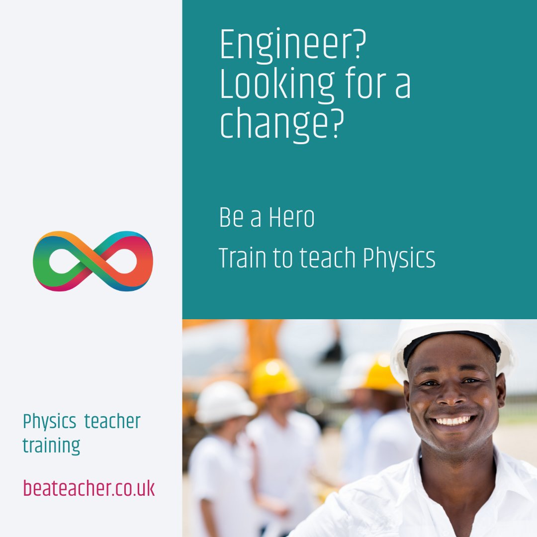 BeATeacherUK's tweet photo. #Engineers - we need you! 
Could you put your expertise to great use and teach #Physics to the next generation?
Come and find out more on our website https://t.co/5MngLKOrhd
#EngineersTeachPhysics https://t.co/oSel99ilV3