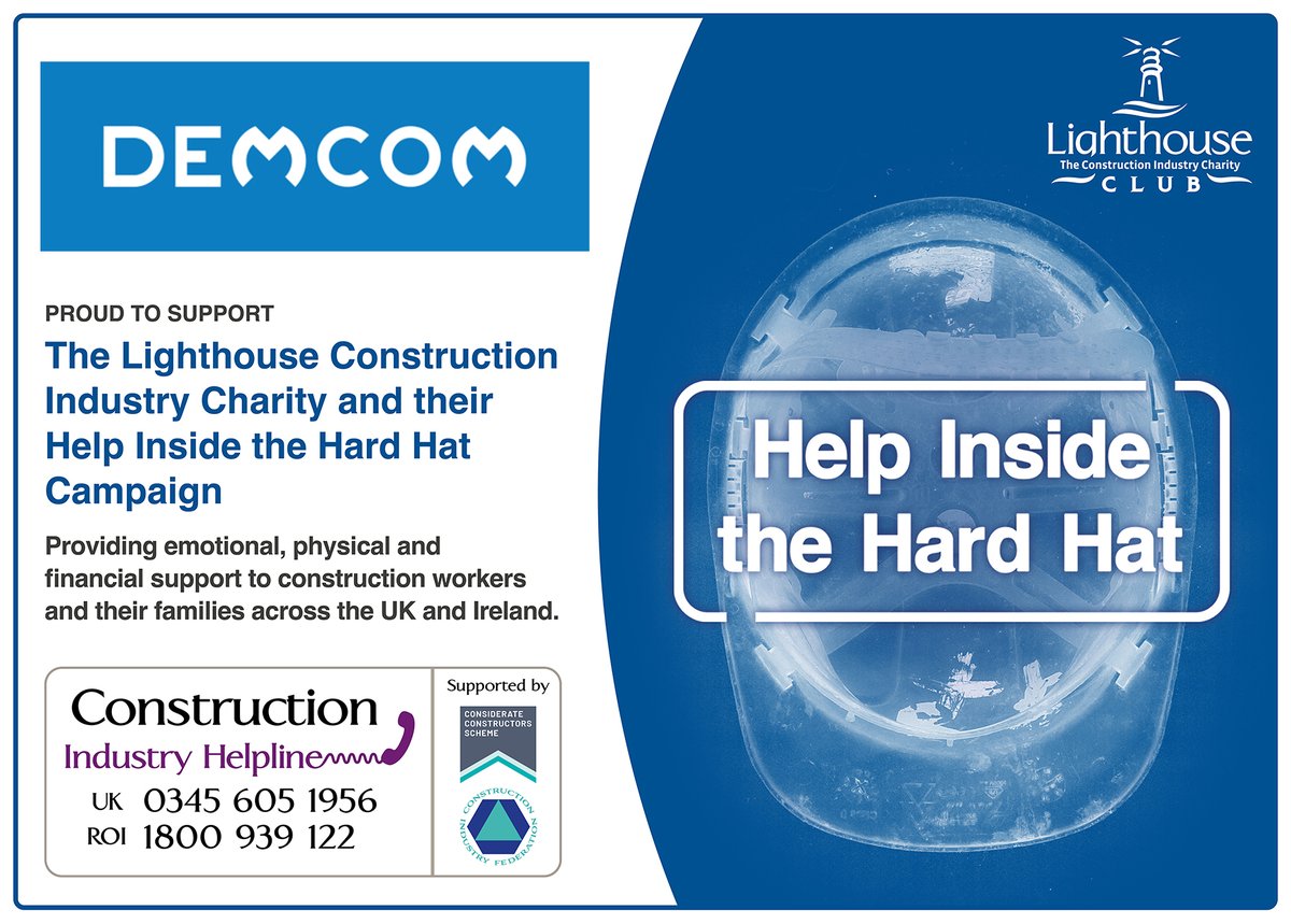 We're delighted to welcome onboard <a href="/DEMCOM_UK/">DEMCOM</a> who have become one of our newest company supporters! Thank you for choosing to Help Inside the Hard Hat.

#mentalhealth #construction #HITHH #charity