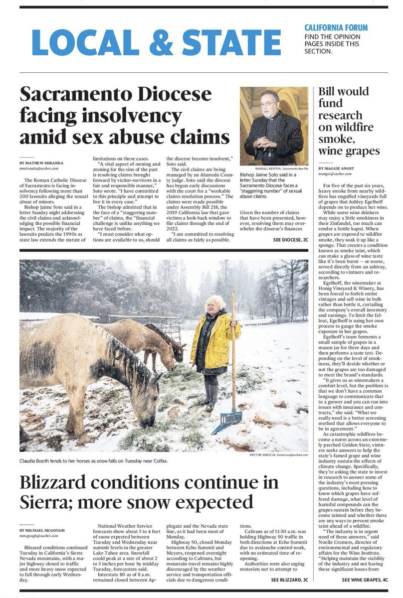 HectorJAmezcua's tweet image. Un today’s @sacbee_news print edition our snow coverage and some other news stories worth reading. #readlocal @mathewjmiranda @Mike_McGough @MaggieAngst