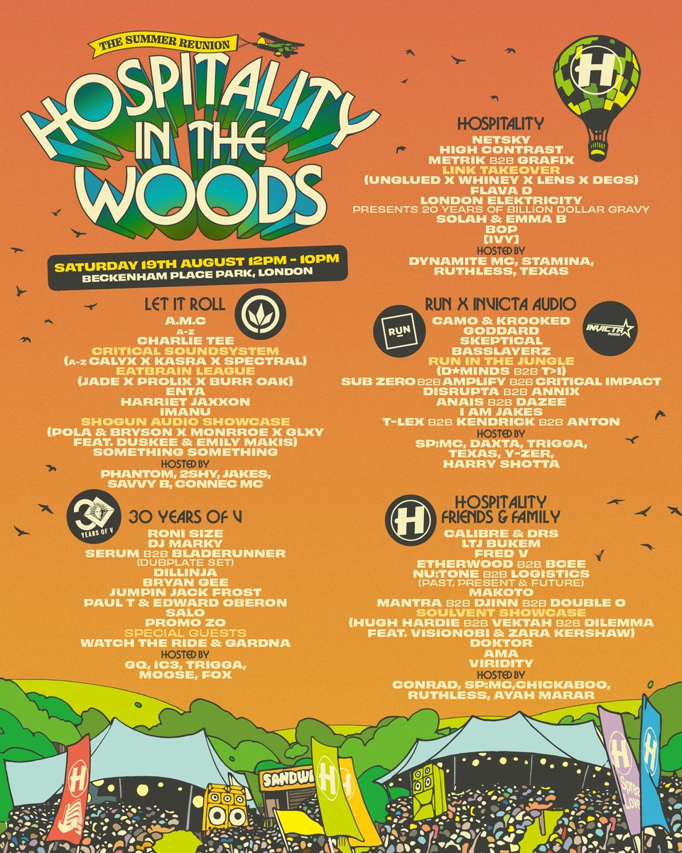 Who's joining us at Hospitality In The Woods 2023? 👀
This summer, we return to Beckenham Place Park on 10th August ☀️

5 Incredible stages brought to you by some of the best names across the D&amp;B spectrum…