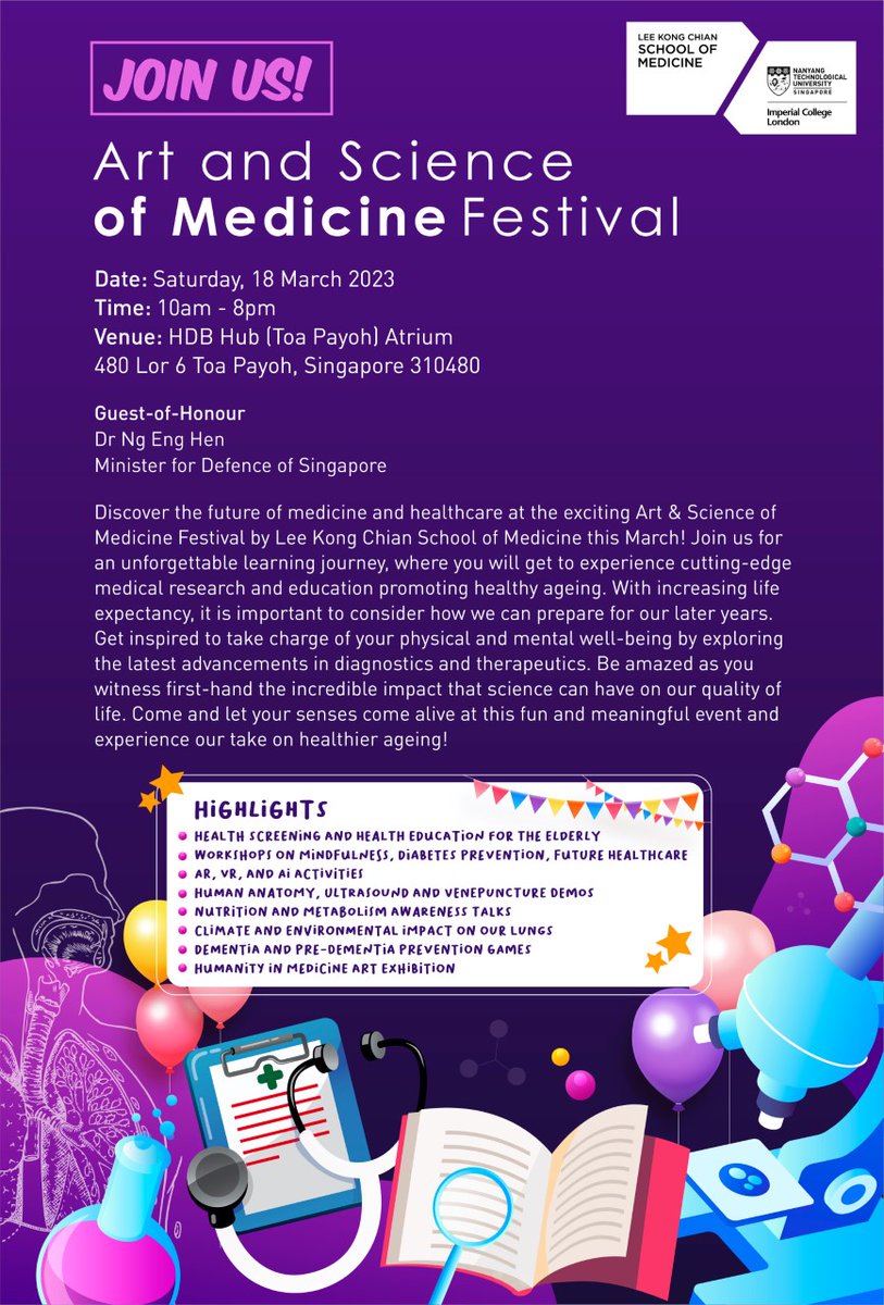 karenkai11's tweet photo. Spend your Saturday afternoon at "Art and Science of Medicine Festival" with Lee Kong Chian School of Medicine to learn about workshops on mindfulness, diabetes prevention, future healthcare. @artsageingntu;#Arts&amp;health;#AG6309Wk1AY22T3
https://t.co/p8wg4U1Onu https://t.co/QKY6Jk0TbK