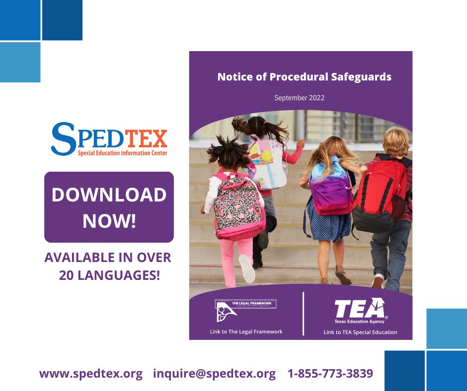 SPEDTEX's tweet image. Did you know that SPEDTex offers the Notice of Procedural Safeguards and the Parent&apos;s Guide to the ARD Process in over 27 languages?  Download a copy today!  spedtex.org/families