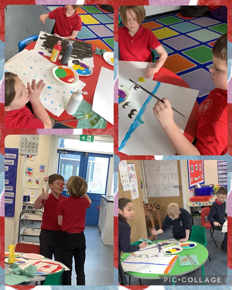 MasefieldCP's tweet photo. Lovely afternoon painting freestyle using our hands, fingers and even our faces 😲 @ThriveApproach .
Thinking about the sensations we feel as we go. 
#teamwork #thrivetime https://t.co/CkiGLODtjX