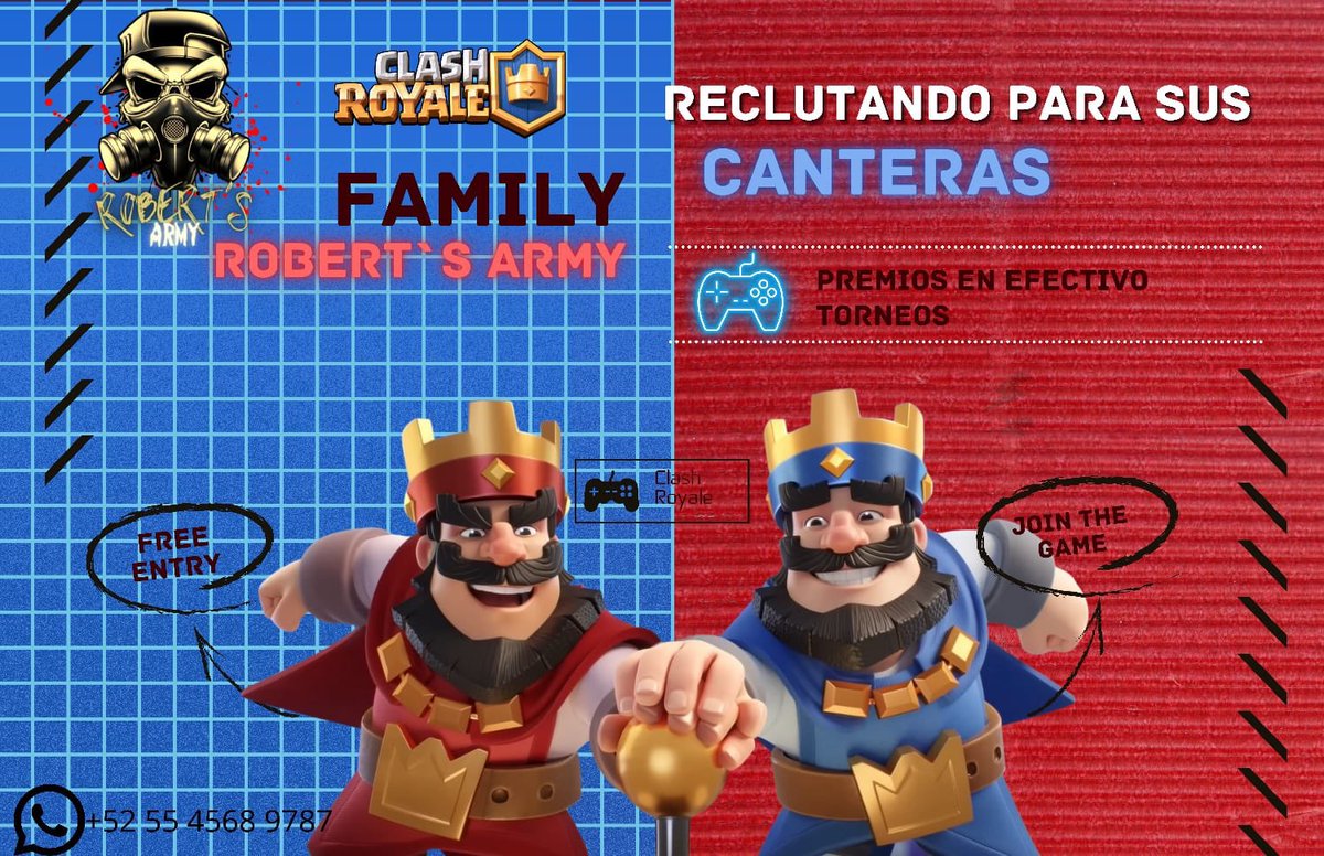 🚨Reclutamiento de Guerra para Canteras de Robert’s Army.
Requisitos :
✅6000 Copas Mínimo
✅20 Cartas Max mínimo🃏
✅Experiencia en Guerra 4k
✅Compromiso de Jueves a Domingo
Ofrecemos:
💵 Semanales y Mensuales en Guerra
💵 Torneos 
🚨Info. al MD o al +525545689787 📩