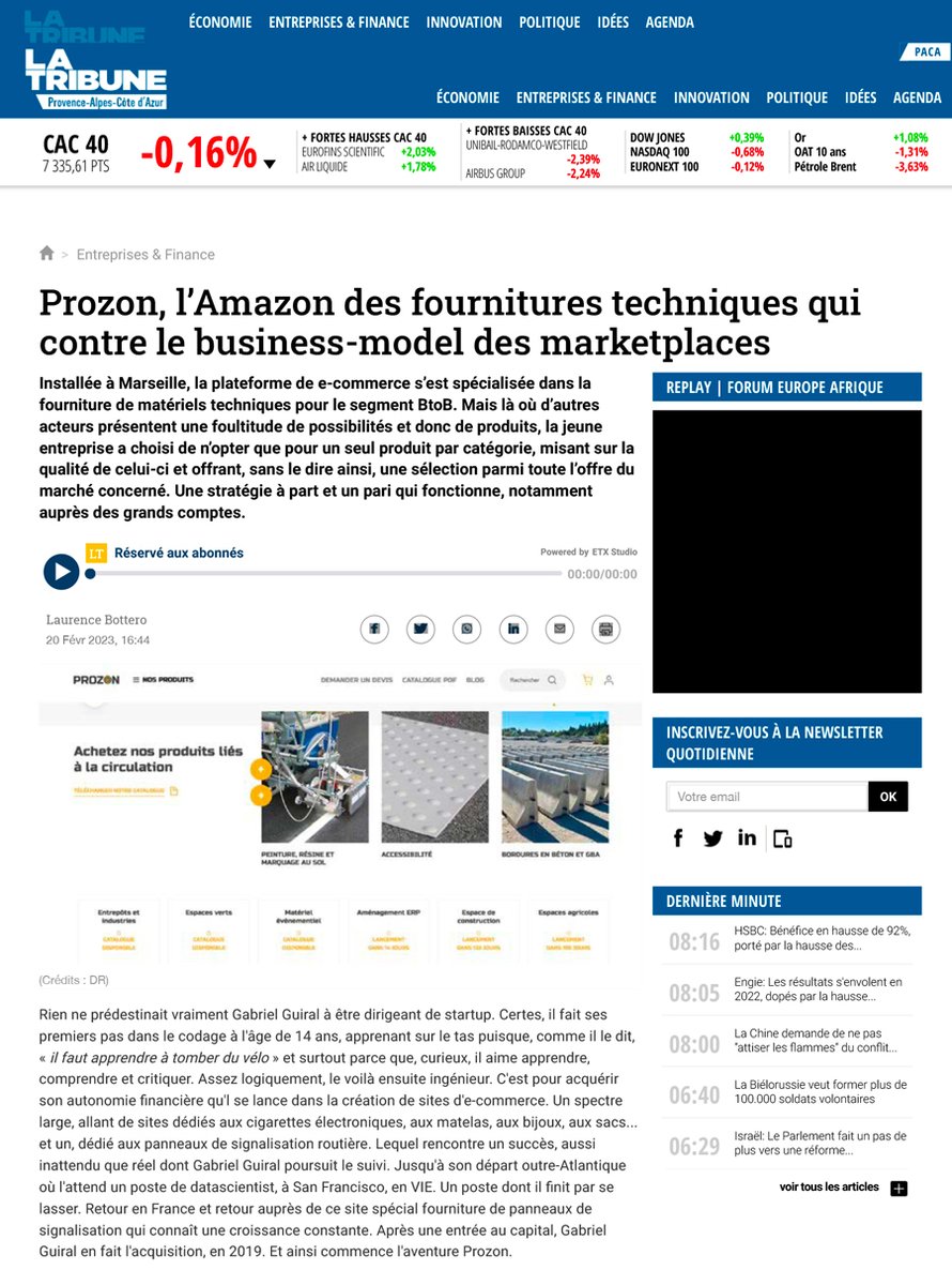 Prozon_com's tweet image. « Prozon, l’Amazon des fournitures techniques qui contre le business-model des #marketplaces. »

Prozon, c'est le choix de ne référencer qu'un produit par besoin, au meilleur prix. 

Une #stratégie à part et un pari qui fonctionne ! 📈
En 2022 : 30 recrutements, 5 millions de CA.
