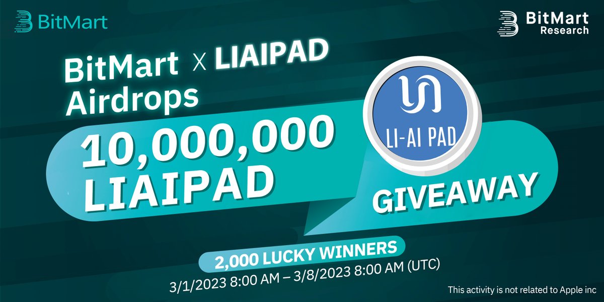 LIAIPAD (LIAIPAD) @LIAIPadOfficial was listed on #BitMart 🔥

To celebrate the listing of LIAIPAD, we are giving away a total of 10,000,000 LIAIPAD in Social Media Airdrops 🎉

Learn more ➡️ support.bitmart.com/hc/en-us/artic…