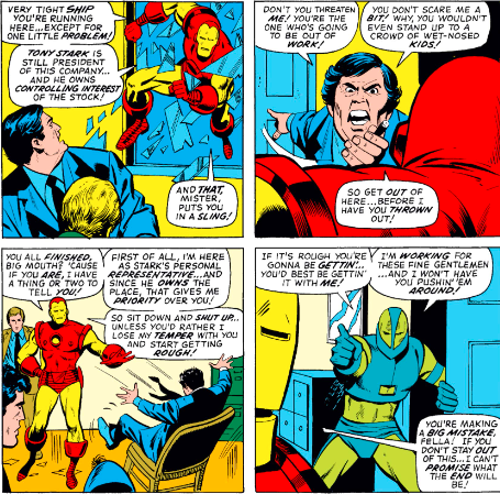 MarvelADay's tweet photo. #MarvelADay #IM45 Now it's Iron Man's turn to confront the board. Simon Gilbert is unimpressed, and Guardsman comes to his rescue. - VA https://t.co/I7tXbHOjV8