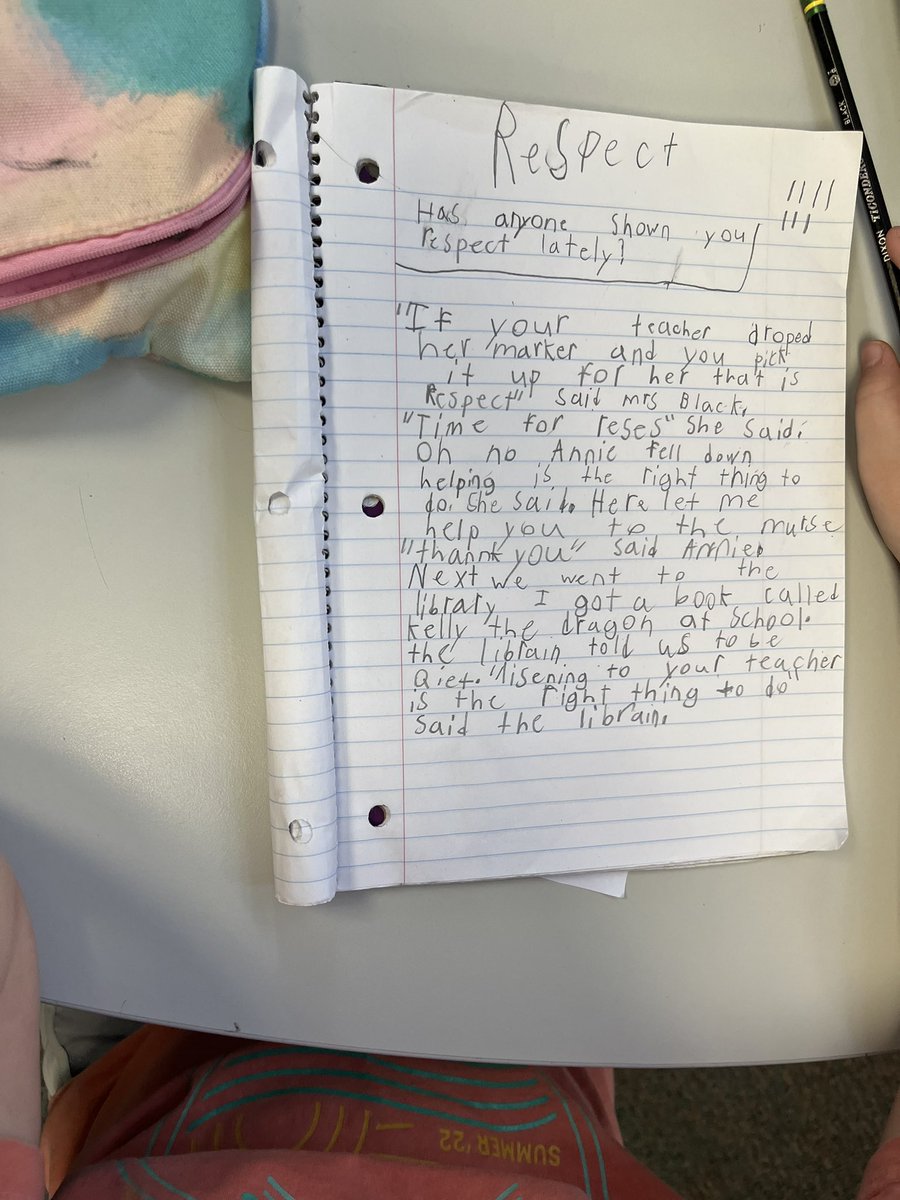 MsGarciaSecond's tweet photo. Students are working on great beginnings in writing. This week we started with a question about respect. @Longbranch_Elem #misdproud #leadlovelearn https://t.co/iKAc0TYxP2