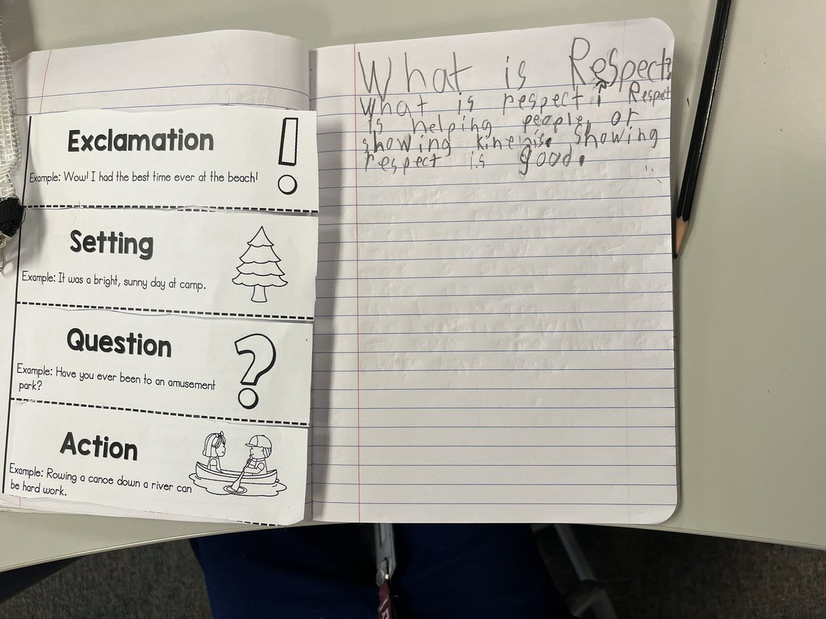 MsGarciaSecond's tweet photo. Students are working on great beginnings in writing. This week we started with a question about respect. @Longbranch_Elem #misdproud #leadlovelearn https://t.co/iKAc0TYxP2