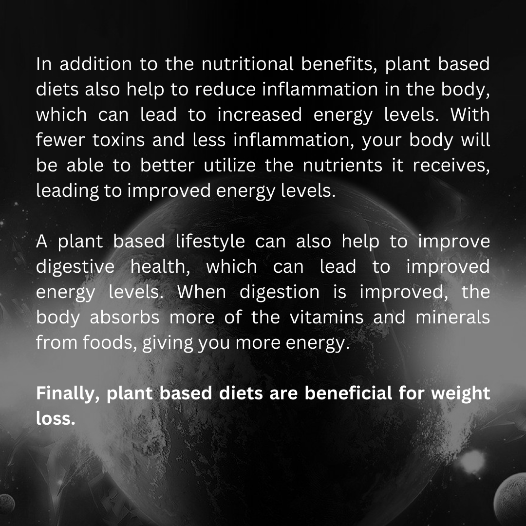 Benefits of a plant based diet for boosting energy levels: 

For more post, Follow @ownyourenergy

#PlantBasedDiet #VeganDiet #BoostEnergyLevels #HealthyEating #Nutrition #Vitamins #Minerals #Protein #ReduceInflammation #DigestiveHealth #WeightLoss #FuelYourBody #CleanEating