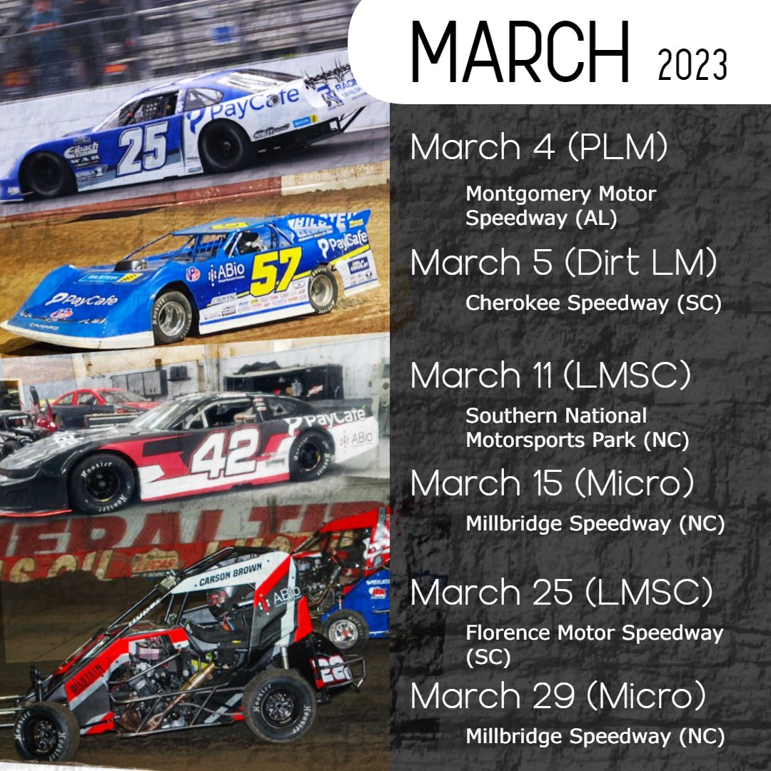 4 cars...5 tracks...2 surfaces...can't wait to get after it! Comment below 👇where I'll be seeing you this month!

#rackleywar #mikemarlarracing #cookracingtechnologies #carberracing #dirtracing #asphaltoval #latemodelstock #prolatemodel #dirtlatemodel #microsprint