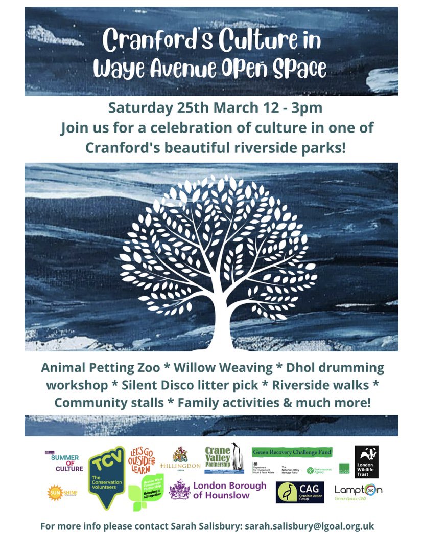 Come and join us at Cranford, Waye Avenue to celebrate #culture #fun #outdoors #riverside <a href="/CranfordAction/">Umme</a> <a href="/hestonwestcp/">Heston West BigLocal</a> <a href="/HestonActionG/">Heston Action Group</a> <a href="/LBofHounslow/">Hounslow Council</a> <a href="/CranfordReside1/">Cranford Residents</a> <a href="/RichmondTCV/">TCV West London</a> <a href="/habsandheritage/">Habitats & Heritage</a> <a href="/CranfordPark/">CranfordParkFriends</a>