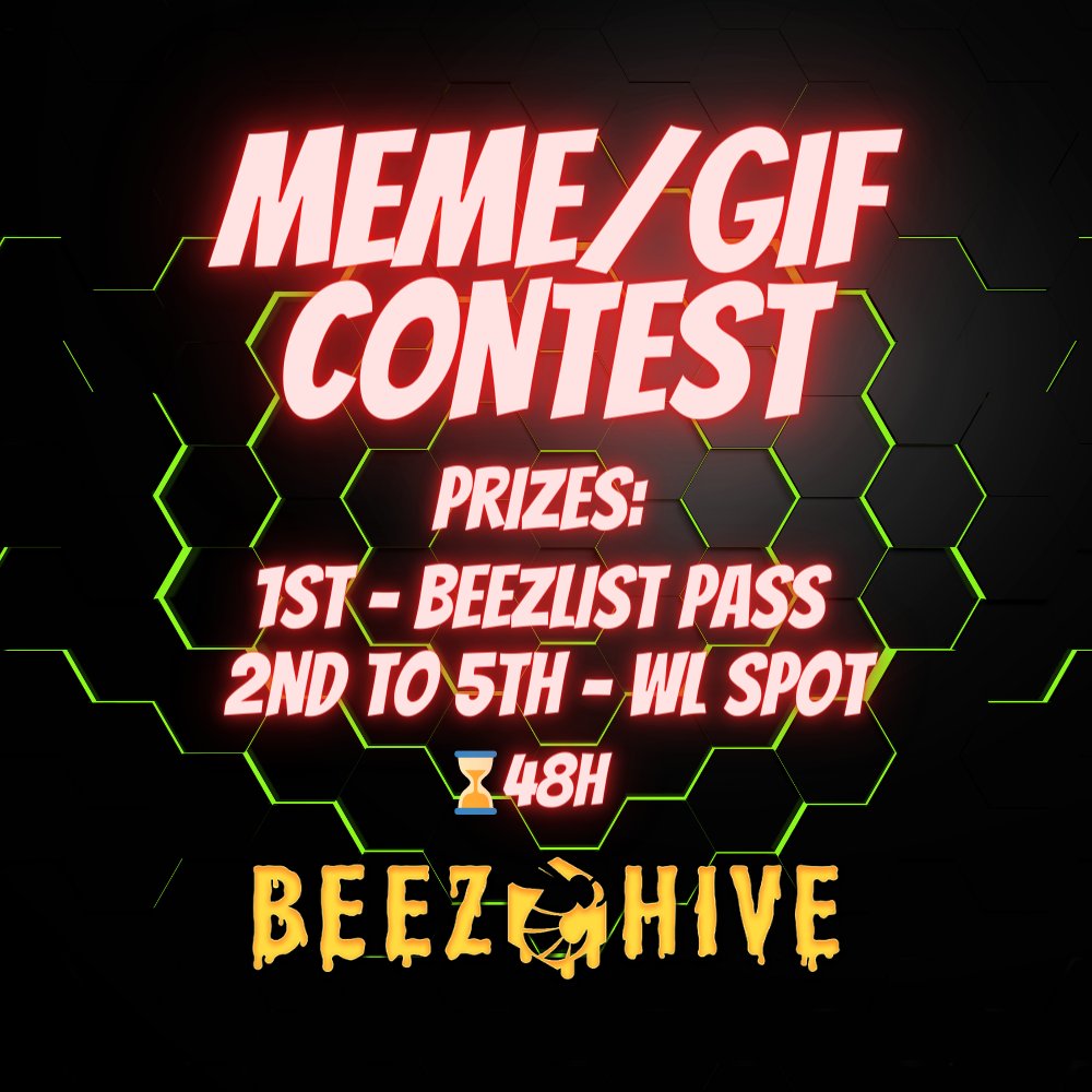 Beez fam!

For the next 48 hours, we're launching a meme/gif contest!! @TimNikola and I (<a href="/Xanderz64920/">Xanderz 🐝🍯</a>) will be the judges! Criteria? Whichever make us laugh the most wins, lol! 

All submissions to go in the #art-memes-gifs channel in our Discord! 

🔥7 days until mint!!🔥