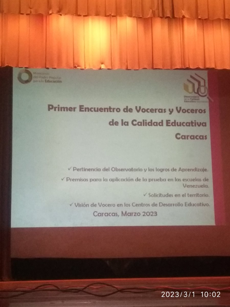 #01Mar2023 
1er Encuentro Voceras y Voceros de la Calidad Educativa en toda la Gran Caracas.
¡Juntos por la Educación del Futuro! 
<a href="/_LaAvanzadora/">Yelitze Santaella</a> 
<a href="/vicent_carvajal/">Vicente Carvajal</a>