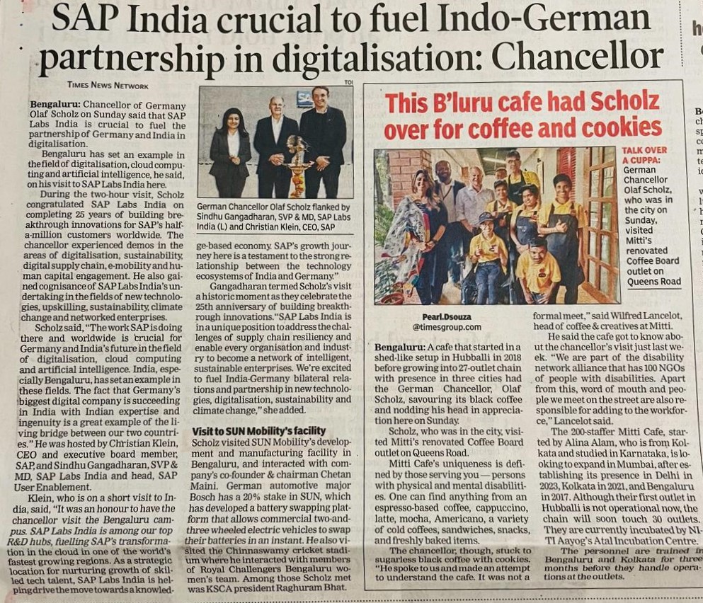 Thank you, Chancellor <a href="/OlafScholz/">Olaf Scholz</a> for your support to <a href="/SAP/">SAP</a> and Labs India!
@Bundeskanzler, <a href="/ChrstnKlein/">Christian Klein</a>, #IndoGerman #technology, <a href="/GermanCG_BLR/">German Consulate General Bangalore</a>, <a href="/AmbAckermann/">Dr Philipp Ackermann</a>, <a href="/IndoGerman/">Indo-German Chamber of Commerce</a>, <a href="/nasscom/">nasscom</a> <a href="/saplabsindia/">SAP LABS INDIA</a>
Full Story: bit.ly/3ZbUSLx
