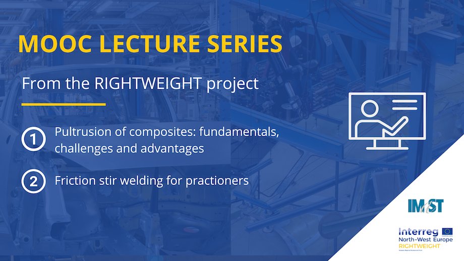 Next in the series of the RIGHTWEIGHT MOOC, we have three lectures from <a href="/imast_district/">IMAST District</a>!

1️⃣ Watch the lectures over on the RIGHTWEIGHT Youtube channel: lnkd.in/dasiTJsW

2️⃣ The lectures are also available on the IPEK platform: 
lnkd.in/d8GmFkhh

<a href="/INTERREG_NWE/">Interreg NWE</a>