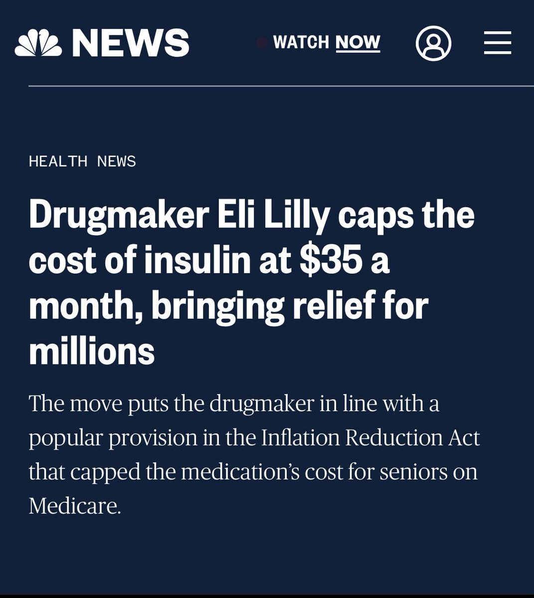 A few months ago our staffer <a href="/snmrrw/">Sean Morrow</a> used Twitter Blue to make a parody account of Eli Lilly and announce “insulin is free now.”

But this one isn’t a parody: today Eli Lilly announced they’ll cap insulin prices at $35 a month.

You’re getting there, Lilly. 35 dollars to go.