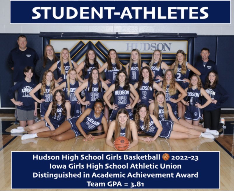 THE MOST IMPORTANT AWARD!
Congratulations to ALL 19 girls in the Basketball 🏀 Program!
Team GPA of 3.81 - Outstanding!
These STUDENT-ATHLETES are very hard working leaders with great time management skills, all with very bright futures!  #🏀WE>me<TEAM
#hudsonschools