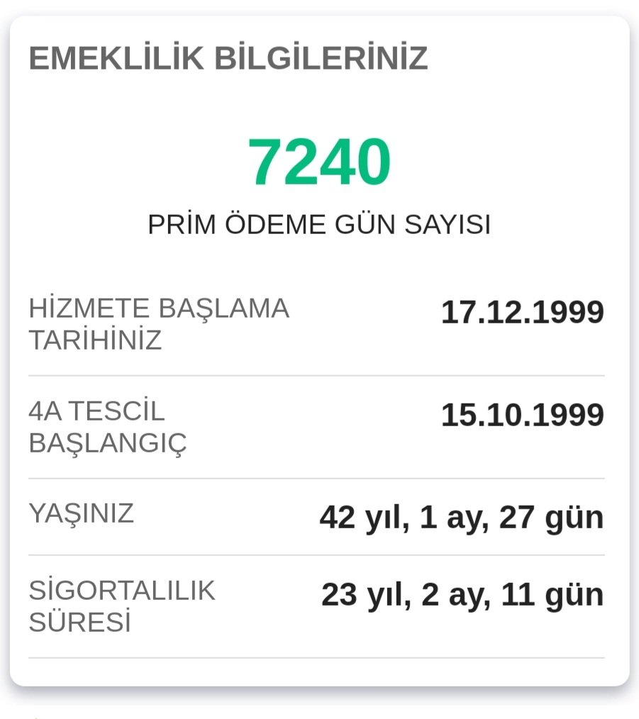 Şu bilgilerimi gördükçe sinir oluyorum. Böyle bir adaletsizlik olamaz. Bu kadar günün üzerine 17 yıl daha çalış diyorlar nerede adalet. #2000lerinOyuAdalete #2000LereADALET #2000SonrasıSecimiBelirler