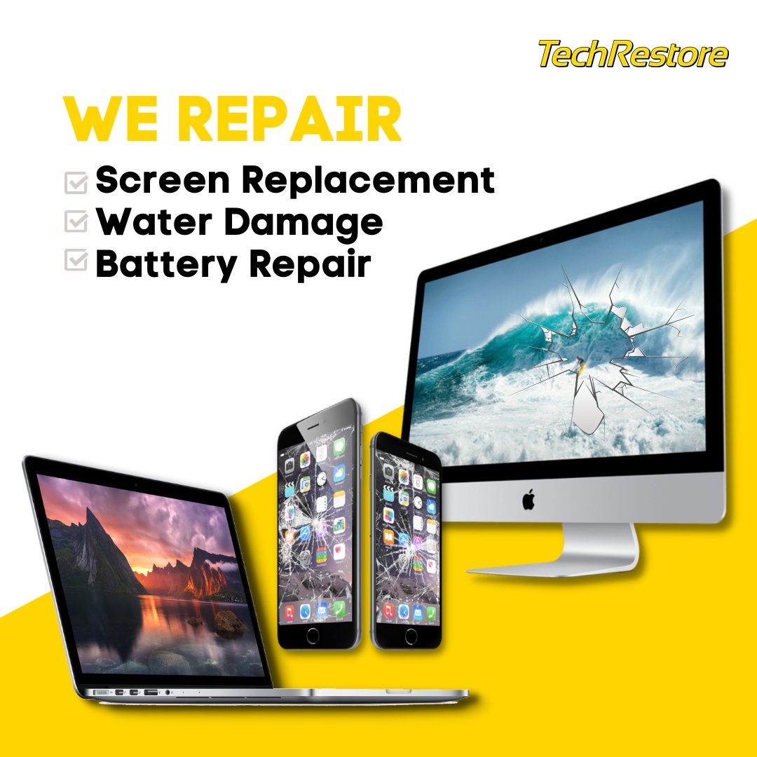 TechRestore (@techrestore) on Twitter photo If you have a damaged device we can repair it Cracked screens , Water damage, Battery repair, and More. Bring your device in to TechRestore for our free diagnostic and quote. If you have a damaged device we can repair it Cracked screens , Water damage, Battery repair, and More. Bring your device in to TechRestore for our free diagnostic and quote.