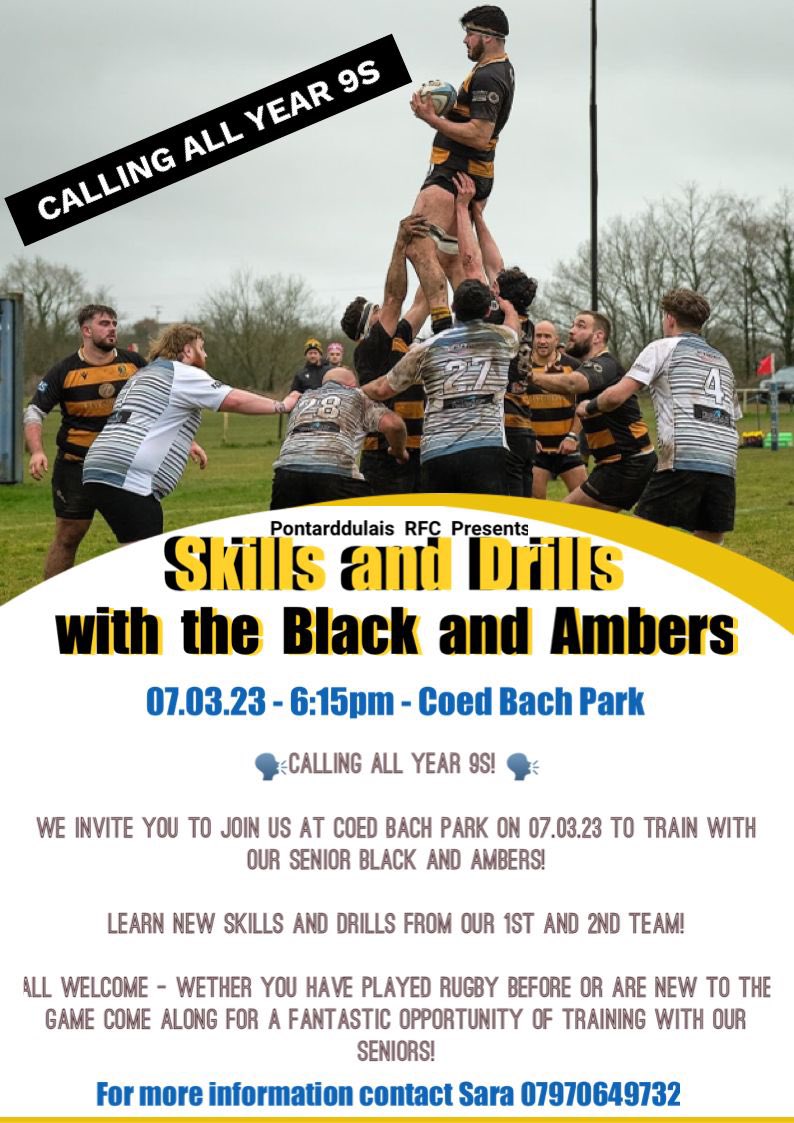 Sara John (@sarafjohn) on Twitter photo Calling all Year 9’s. Come and train with our seniors <a href="/bontrfc/">pontarddulaisrfc⚫🟡⚫🟡</a> next Tuesday at 6:15pm. All welcome 🏉🏉 Calling all Year 9’s. Come and train with our seniors <a href="/bontrfc/">pontarddulaisrfc⚫🟡⚫🟡</a> next Tuesday at 6:15pm. All welcome 🏉🏉