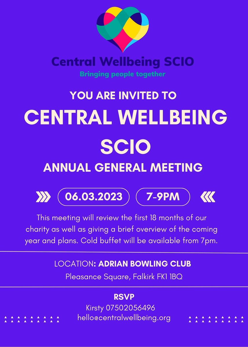 Come join us at our 1st AGM!! 🥳

Monday 6th March, 7-9pm, in #Falkirk!

We would love to see you there 😁 please RT and share ❤️

@LesleyScotNet @marie_kennedy2 @DYW_ForthValley @RamageSharlene @_Thomas_V999 @CentralCarers @emmamcfarland16 @NiamhFerguson12