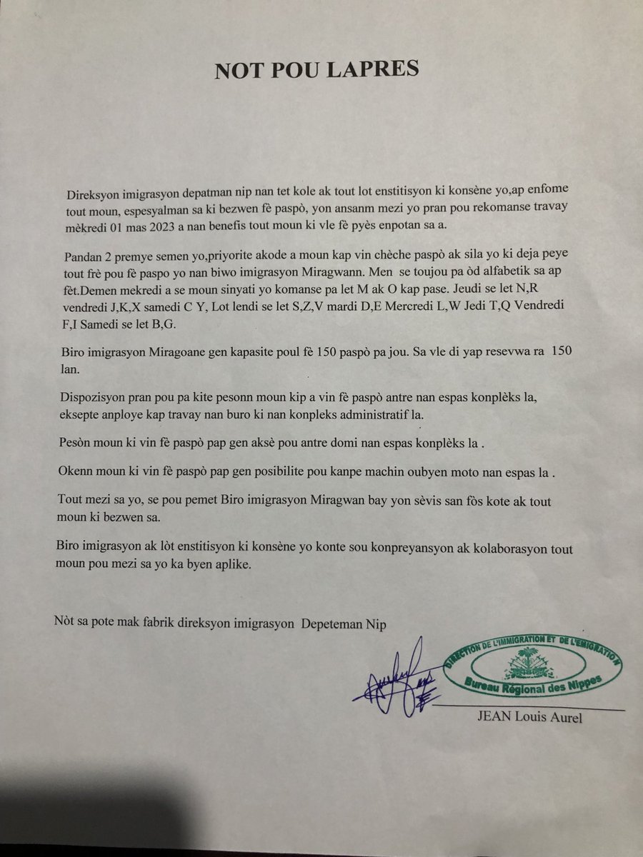 yocool09's tweet photo. Le bureau régional des Nippes de l’immigration et de l’émigration rouvre e portes ce mercredi 1er mars. https://t.co/svNGsYfxDf