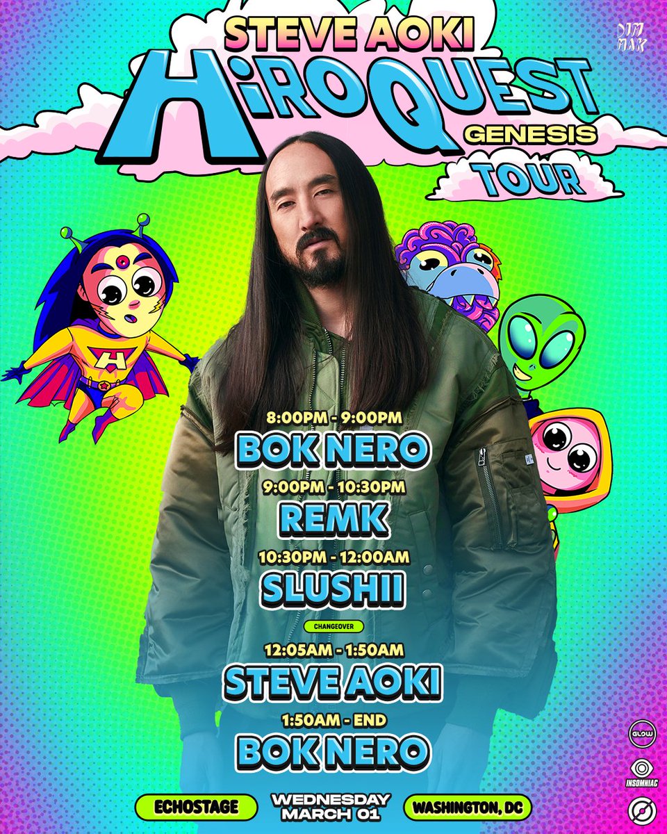 TONIGHT!💥It’s finally time… @steveaoki HiROQUEST: Genesis Tour arrives with special guests @SlushiiMusic, @RemKMusic, & @BOK_NERO! 👾🚀Last minute tickets and tables → tix.echostage.com/Steve-Aoki