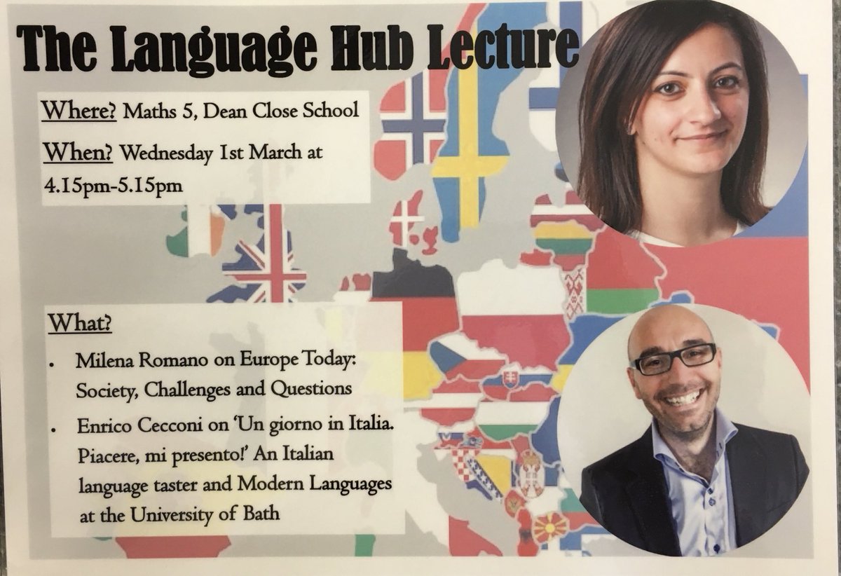 Dean Close MFL (@deanclosemfl) on Twitter photo Great to be welcoming <a href="/UniofBath/">University of Bath</a> <a href="/PoLIS_Bath/">PoLIS - Bath</a> lecturers <a href="/EnricoCecconi1/">Enrico Cecconi</a> <a href="/m1la_ro/">Milena Romano</a> to the <a href="/DeanCloseSchool/">Dean Close School</a> Language Hub this afternoon for an Italian taster and a lecture on the challenges for European society today Great to be welcoming <a href="/UniofBath/">University of Bath</a> <a href="/PoLIS_Bath/">PoLIS - Bath</a> lecturers <a href="/EnricoCecconi1/">Enrico Cecconi</a> <a href="/m1la_ro/">Milena Romano</a> to the <a href="/DeanCloseSchool/">Dean Close School</a> Language Hub this afternoon for an Italian taster and a lecture on the challenges for European society today