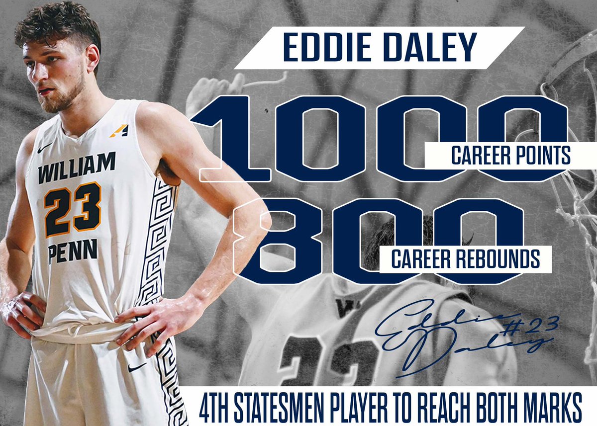 Congratulations to Eddie Daley for surpassing 1,000 career points last night and 800 career rebounds! Eddie is just the 4th player in program history to reach both milestones in their career!