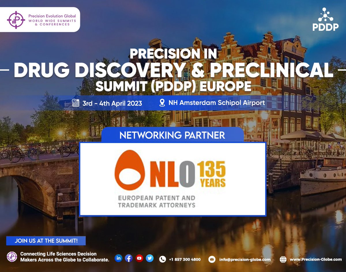 PrecisionEvolu1's tweet photo. We are excited to announce that @NLO_info will be our newest #NetworkingPartner at the #PDDPSUMMIT in #AMSTERDAM
#DrugDiscovery #Preclinical #AI #DCT #LifeSciences #Events #Summit #DrugDevelopment #Leadership #KeynotePresentation #JoinUs #Oncology #Conference https://t.co/K5pEyUIFkt