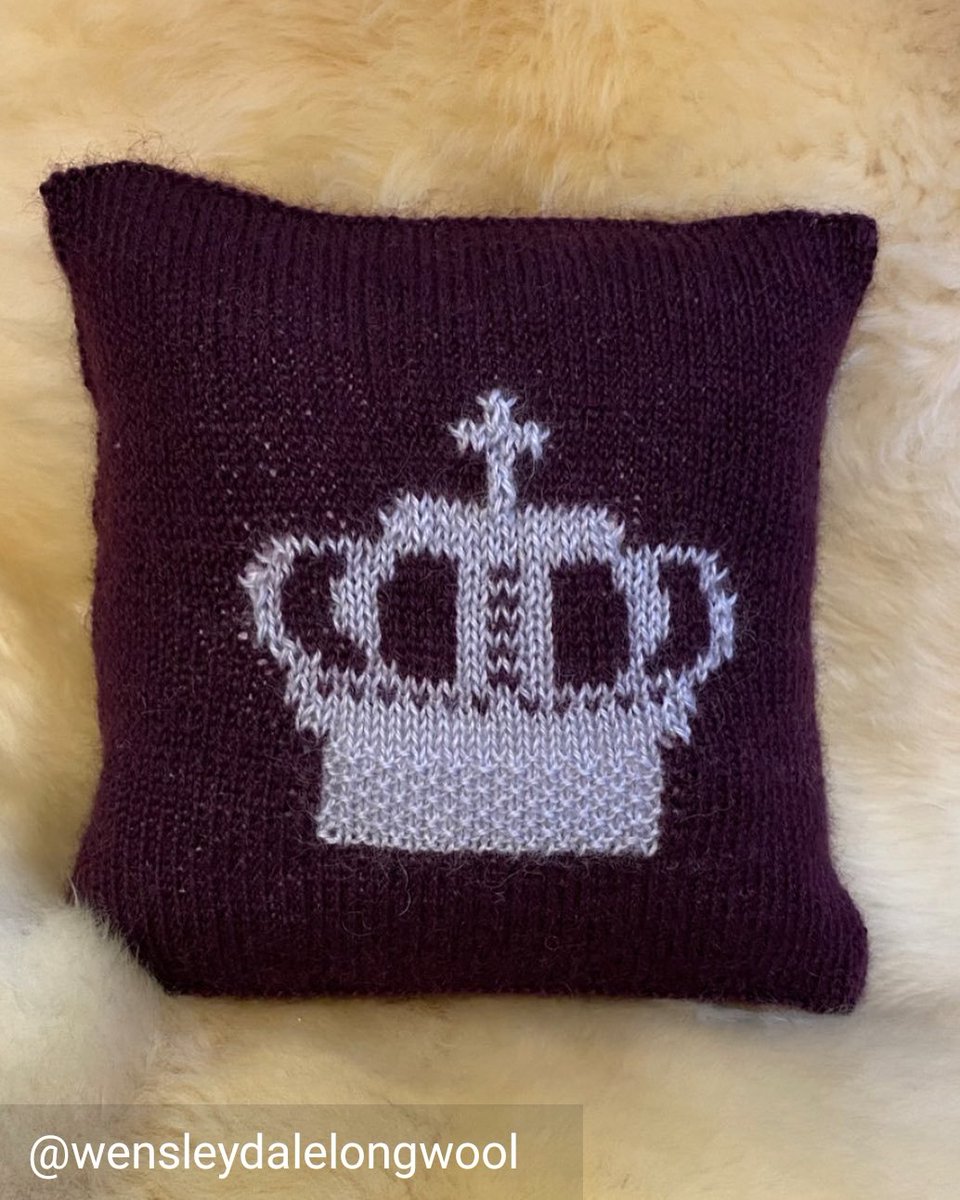 WensleydaleYarn's tweet photo. Thought we’d join in the celebrations for the coronation with this cushion kit, knit in Aubergine &amp; Mizzle showcased @unravel this weekend and will be @yorkshireyarnfest on Saturday &amp; Sunday (tickets still available) -  
#coronation #king #knittingkit  -  https://t.co/XkyB4jx8MN https://t.co/k7tlvs6MNB
