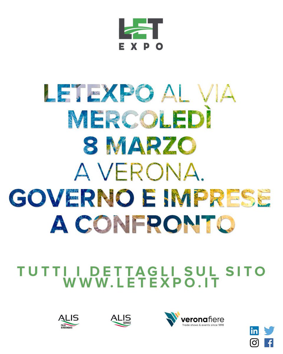 📣 LETEXPO 2023: AL VIA MERCOLEDI 8 MARZO A VERONA L’EVENTO FIERISTICO DI ALIS SU TRASPORTI E LOGISTICA. GOVERNO E IMPRESE A CONFRONTO PER LA CRESCITA SOSTENIBILE DEL PAESE

➡️ Leggi il comunicato stampa completo sul sito: letexpo.it/comunicati-sta…