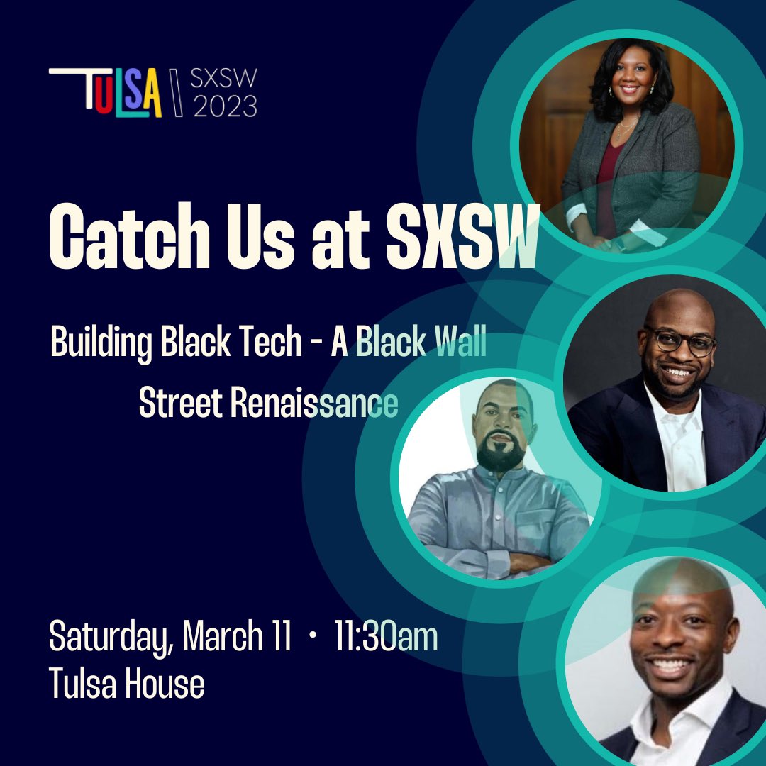 BuildinTulsa's tweet image. Excited to be at SXSW alongside @theacthouse Dominick J. Ard'is, @BrianBrackeen of Lightship Capital, and Tré Baker of Build in Tulsa Techstars Accelerator. 
Come join us for our Building Black Tech panel at Tulsa House on March 11th at 11:30am. 

#buildintulsa #SXSW2023