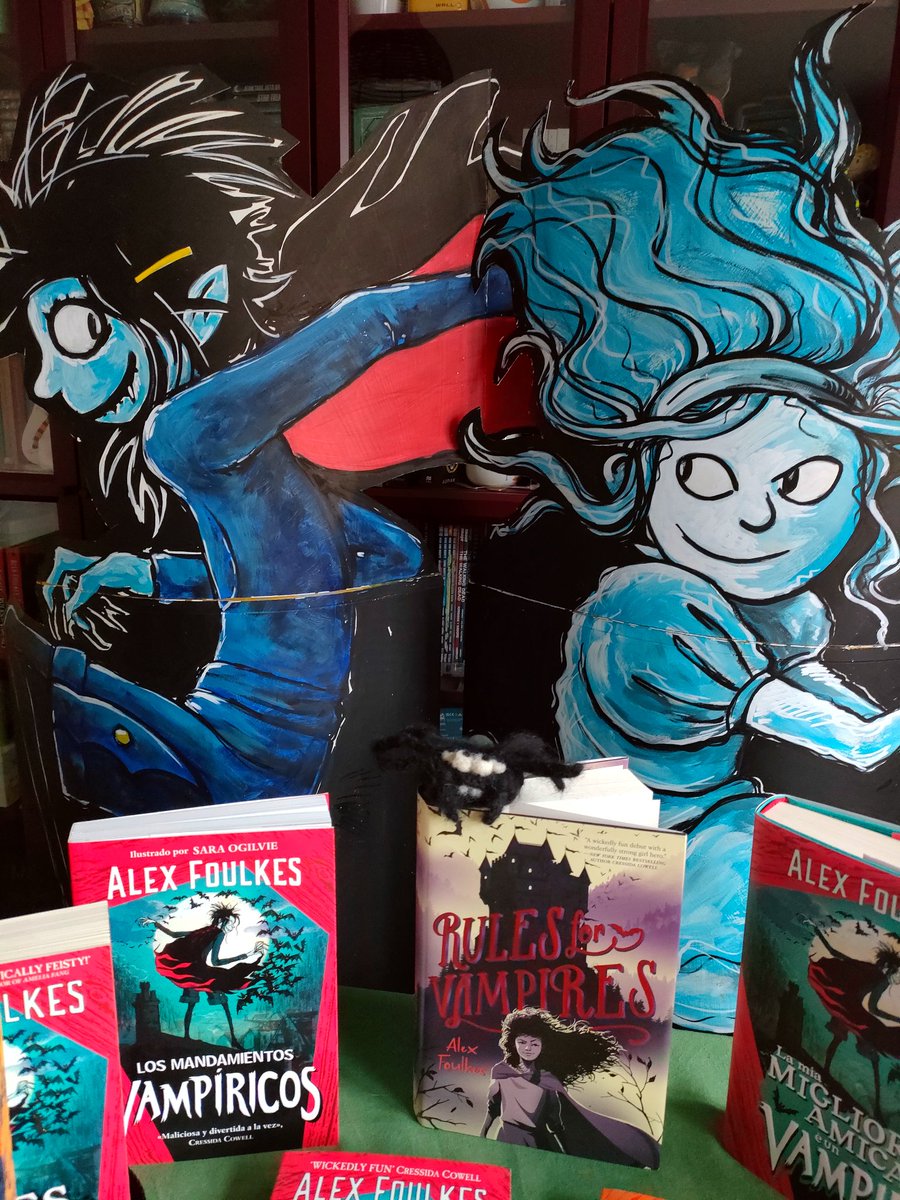 A very happy #WorldBookDay tomorrow, everybody! 📚🎉😁 Wishing you all loads of booky fun! FANGS so much to anyone hanging out with Leo and Minna today (as drawn by #saraogilvie and painted here by Mike @WstonesStafford!) 🧛👻 Here is my Vampires SHRINE heehee 😁