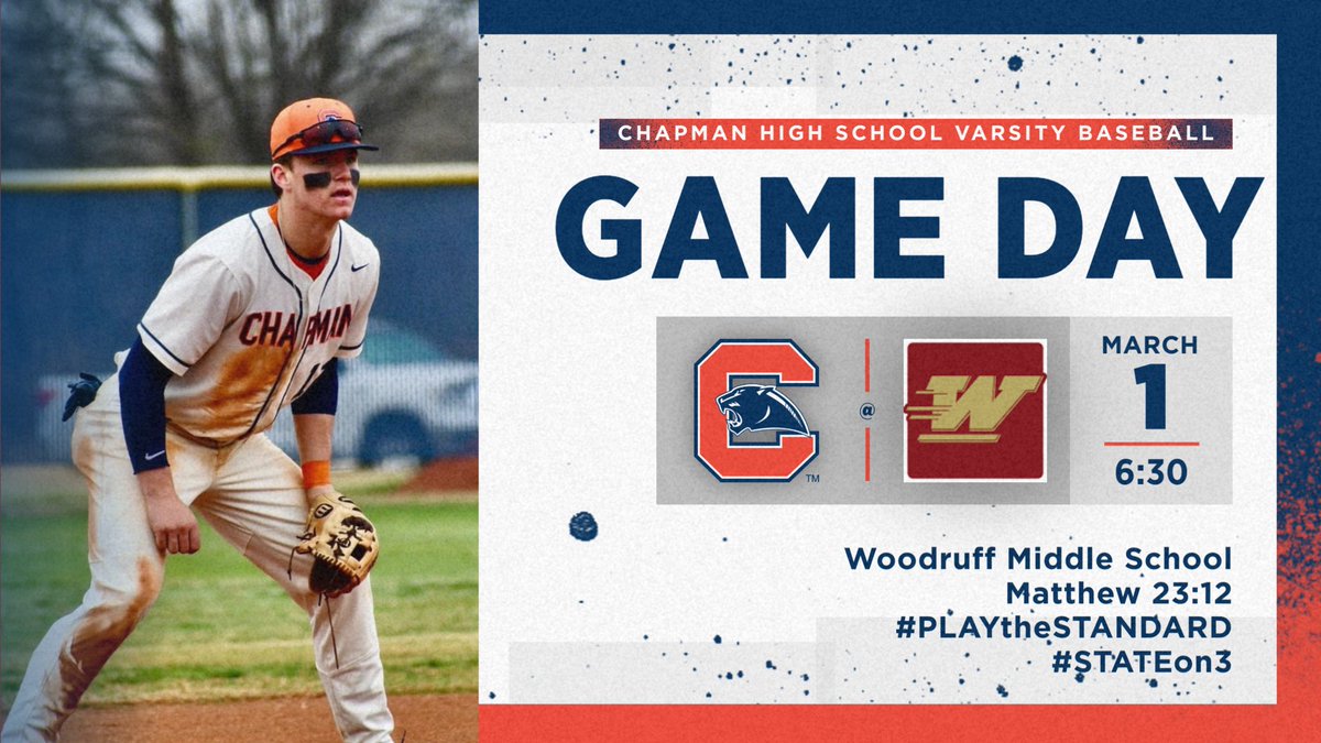 CHSBaseball1954's tweet photo. Steve Sanders Tournament Game 4
⚾️Chapman @ Woodruff
📍Woodruff Middle School
⌚️6:30
#Matthew2312
#PLAYtheSTANDARD
#STATEon3
@spartanburgone @FerrellonFM983 @J_Math23 @JABO_983FM @BSSportsJournal @GoUpstateSports @CHS_AthlDept https://t.co/cA12JnVD39