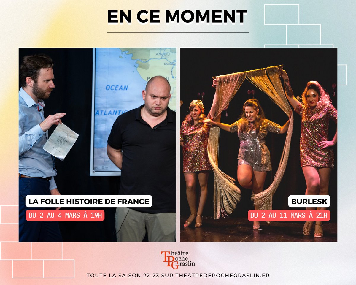 Les 2 spectacles sont déjà complets pour ce samedi 4/03, réservez vite vos places ! 🫠

Du 2 au 4 mars à 19h ➡️ La Folle histoire de France : bit.ly/3ZzpIxD
▪️ Supplémentaire : SAM 4 mars à 17h 

Du 2 au 11 mars à 21h ➡️ BurlesK : bit.ly/3ZcLhnG

#TPGNantes