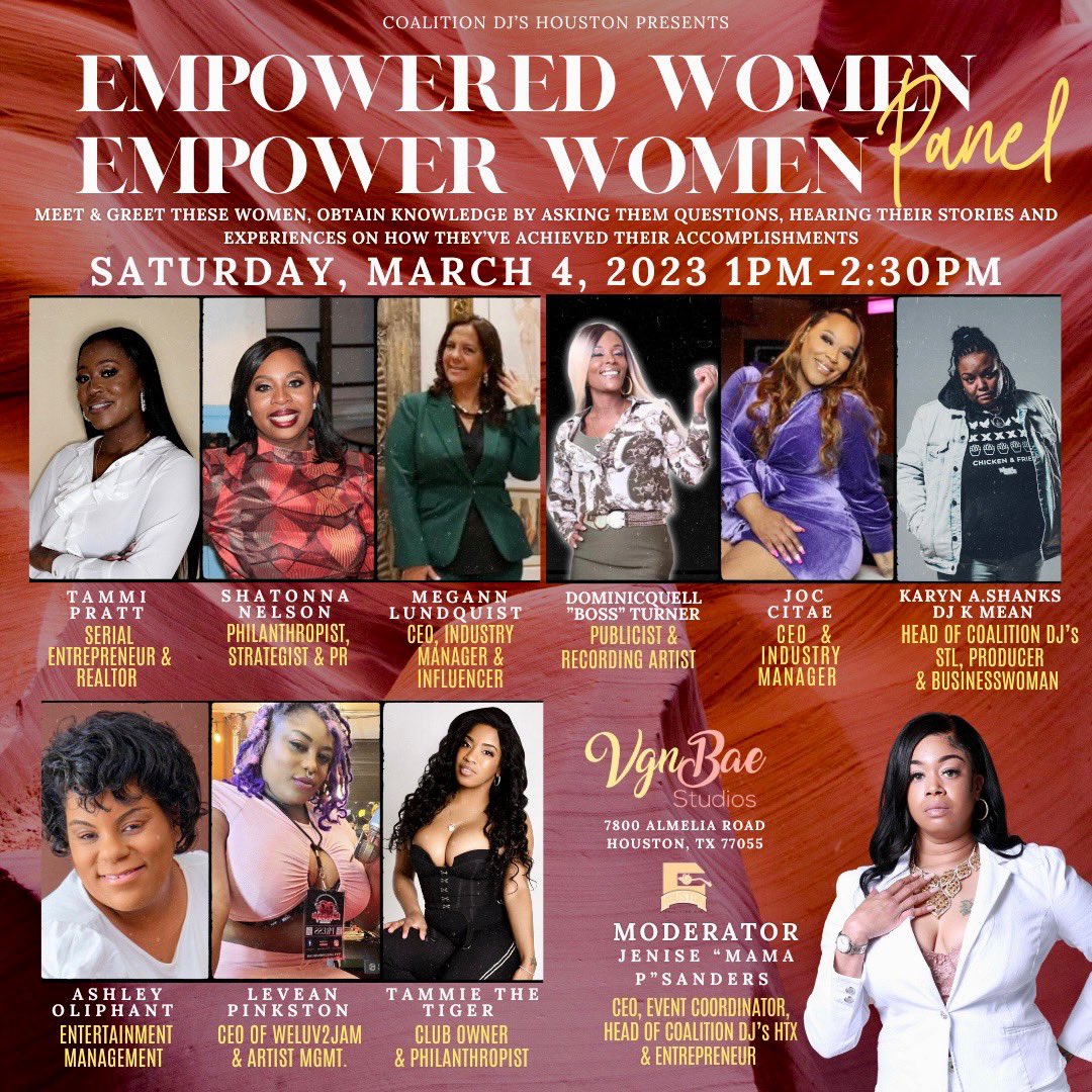 DJKMean's tweet image. Is that you Women’s History Month? 
This Saturday I’m in Houston for Coalition DJs Houston’s 1st anniversary weekend. I’ll be on this panel with other great women. #MeanGirlzMedia #CoalitionDJs
