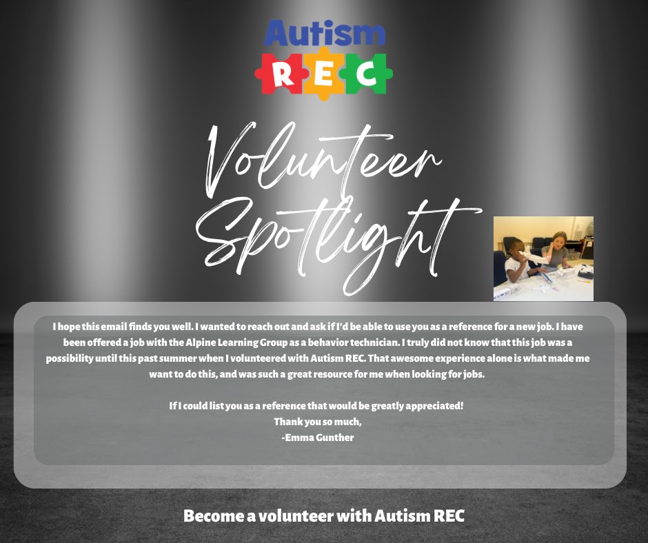 autismrec's tweet photo. #Volunteer #AutismREC #VolunteerSpotlight 
We appreciate our volunteers. Miss Emma was with us last year for our summer club/camp. Miss Emma traveled from Jersey to Philadelphia 3 days a week. We are happy to have played a part in her decision making when looking for employment. https://t.co/0xDjcgiK9u