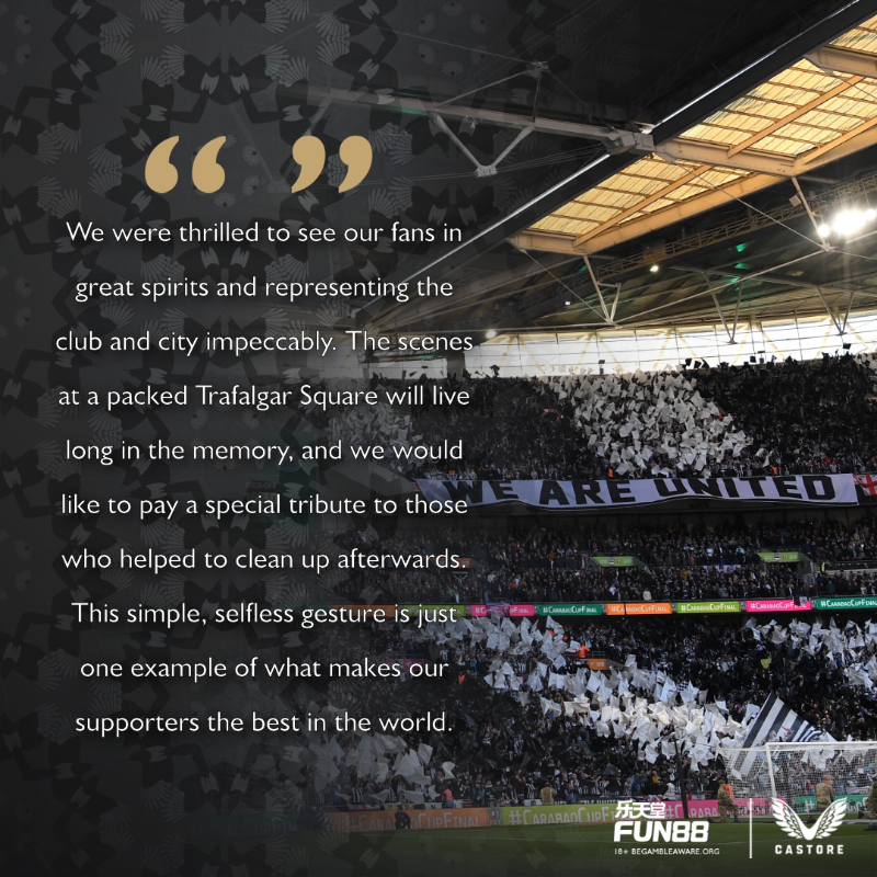 NUFC's tweet photo. Thank you for doing us proud. 🖤🤍

A message from the Board to our supporters following Sunday's Carabao Cup final at Wembley.