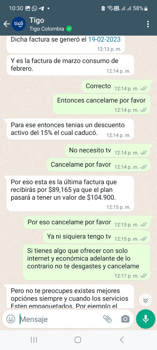 Sebasti85519621's tweet photo. @Tigo_Colombia Y seguimos con la espera... No tienen una mejor forma de retener los clientes que hacerlos aburrir en un chat, confirmado con lo ofrecido a mi padre... Le tocará irse para otro operador... https://t.co/T6qVXQpGnz
