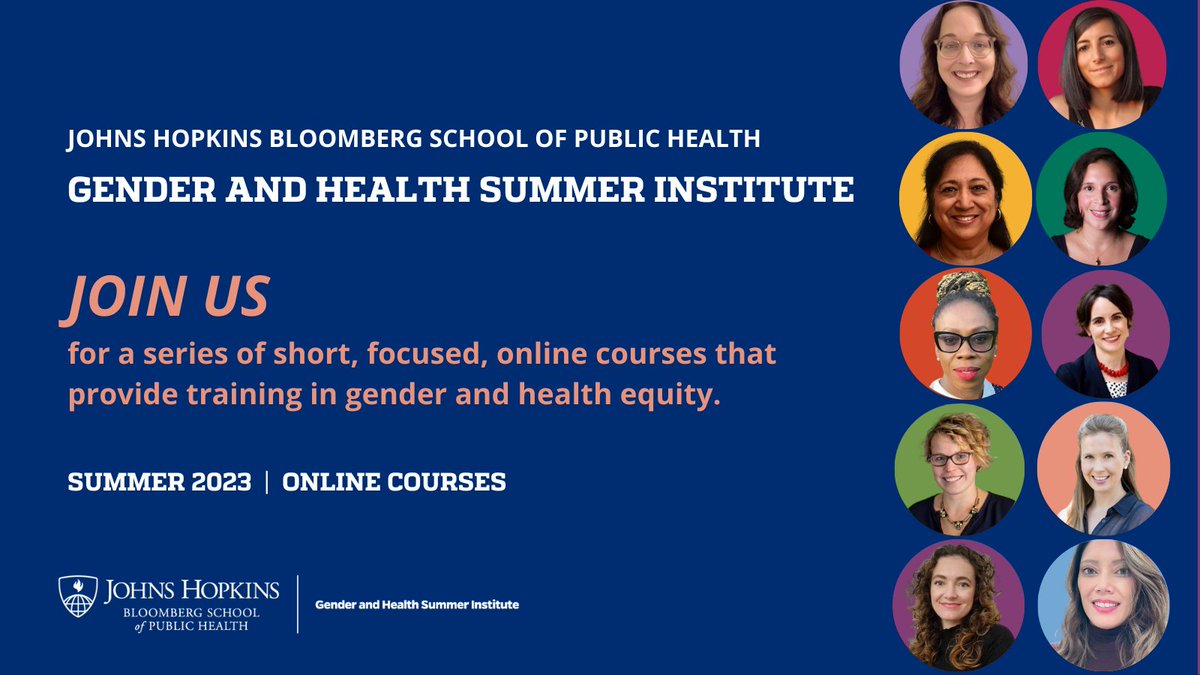 Registration now open for our Gender & Health Summer Institute courses! Offering online, short, & focused courses taught by global experts, the SI is focused on building or strengthening applied skills in #gender & health equity. Find out more here -> publichealth.jhu.edu/academics/summ…