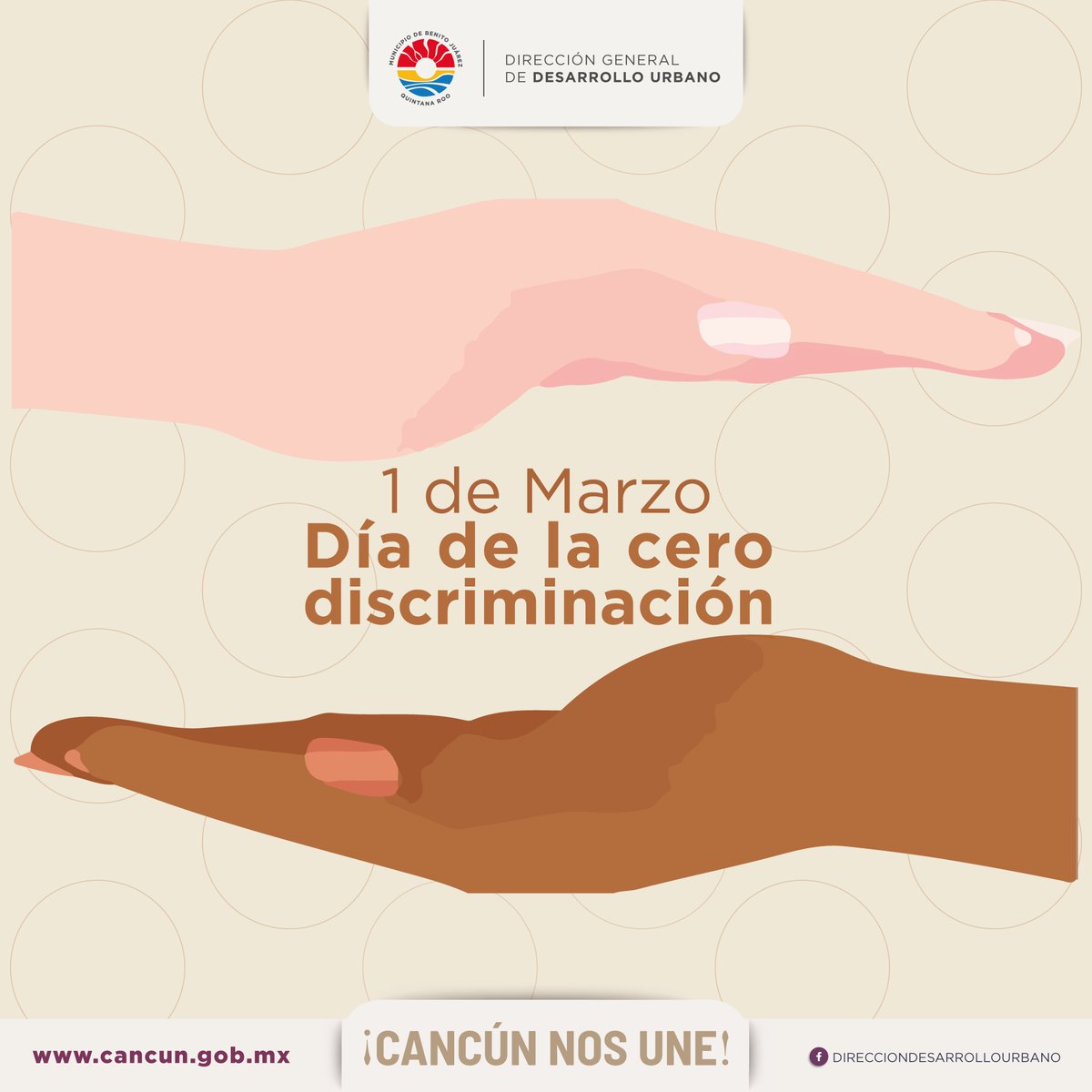 El día de la Cero Discriminación nos recuerda que todas👩🏻y todos👨🏻gozamos de los mismos derechos, sin distinción alguna☝️
¡Disfrutemos de una vida sin diferencias! 🙌

<a href="/anapatyp/">Ana Patricia Peralta</a> 
#CancúnNosUne